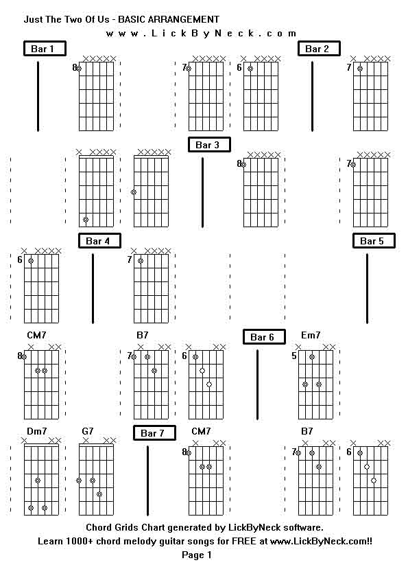 Chord Grids Chart of chord melody fingerstyle guitar song-Just The Two Of Us - BASIC ARRANGEMENT,generated by LickByNeck software.